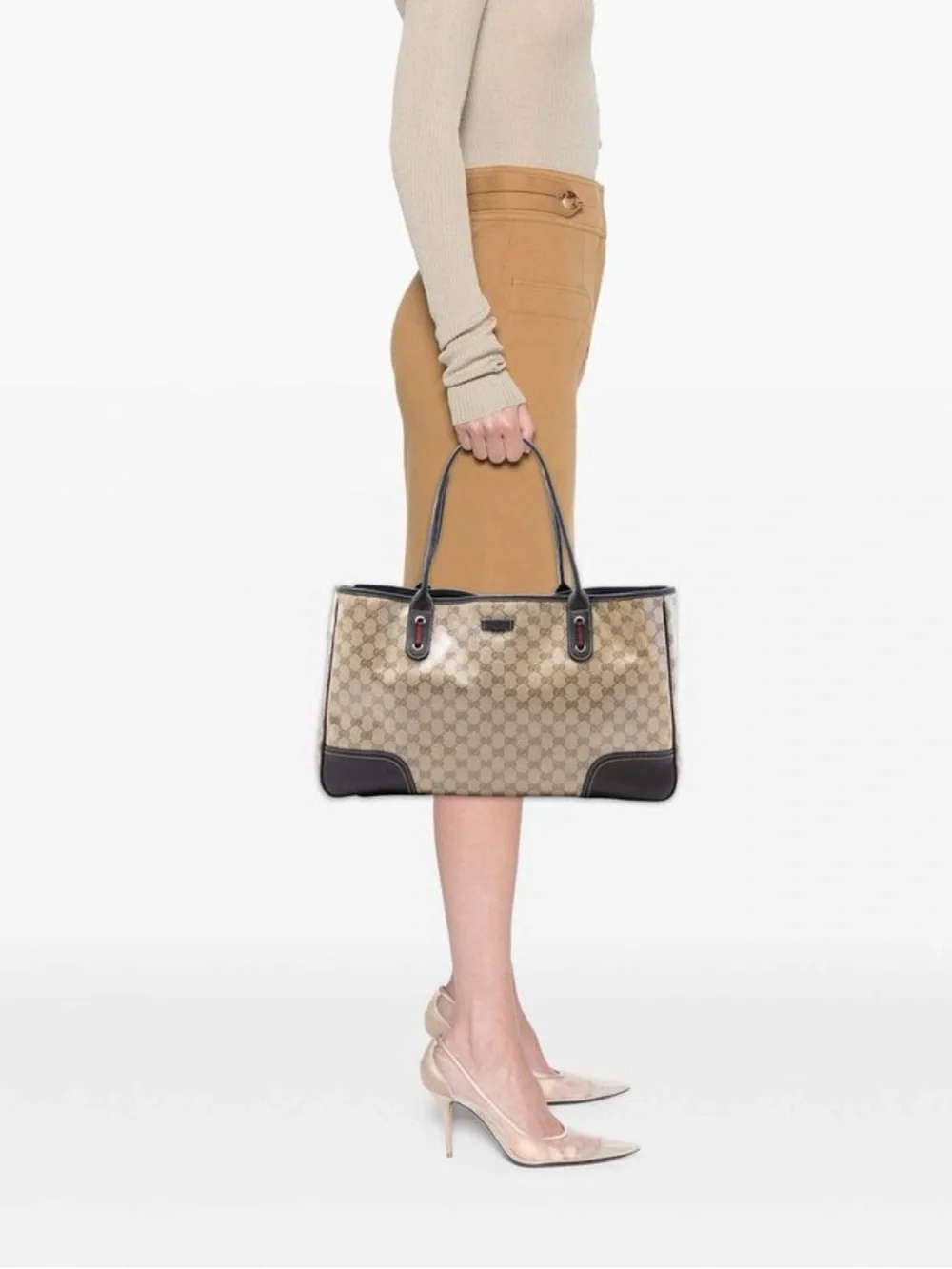 Authentic Gucci GG Crystal Princy Tote Beige XL Shoulder Bag + Dust Bag - Picture 2 of 11